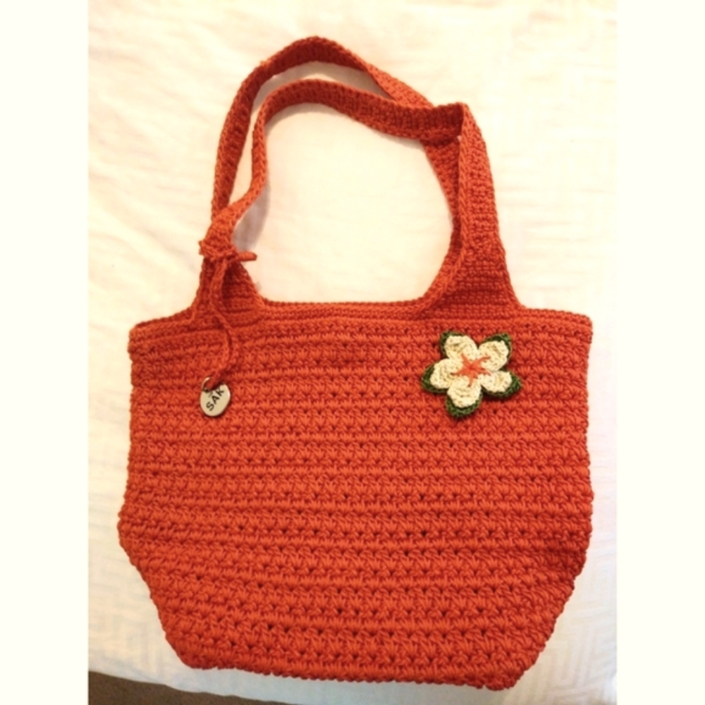 The Sak Orange Crochet Shoulder Bag w Flower